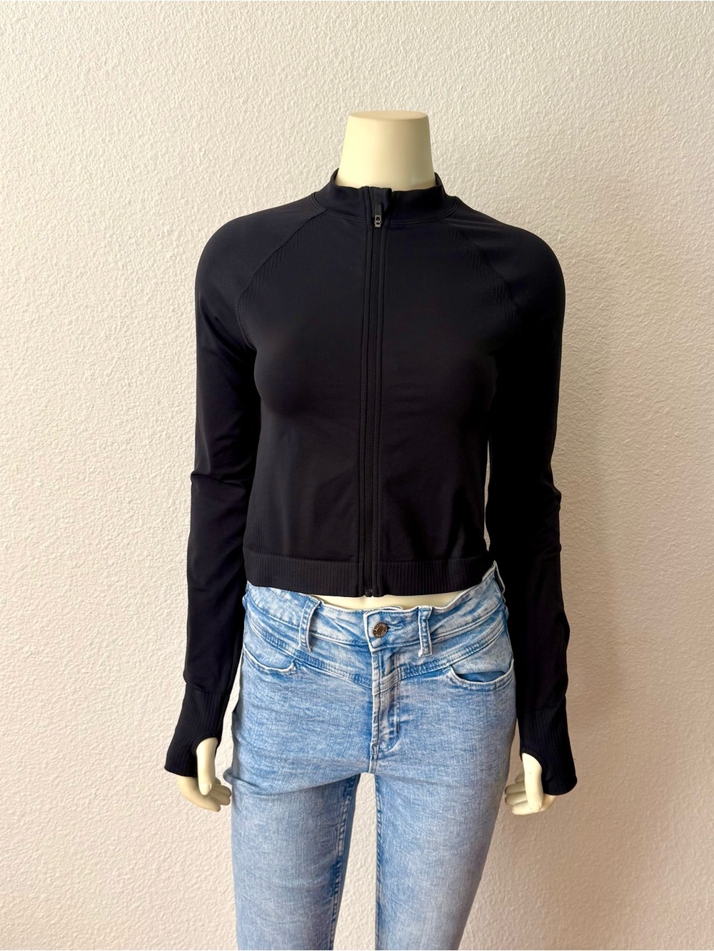 JoyLab Black Seamless Fitted Full Zip Jacket Cropped Workout Activewear Small S